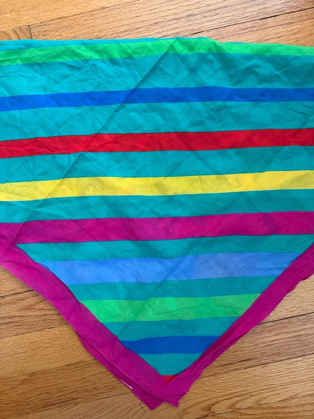 Vintage Teal Floral & Stripe Scarf with Magenta Trim